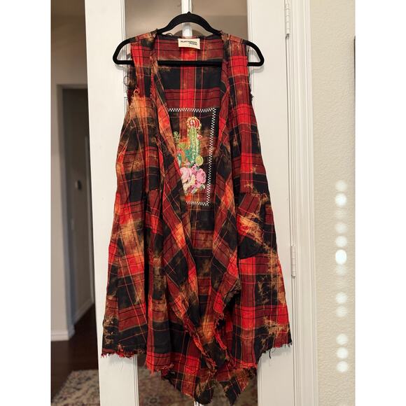 Savannah Jane duster vest southwestern grunge cactus embroidered raw edges Large - Picture 2 of 11